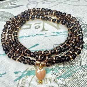 Dainty Smoky Quartz, Gold Hematite & Sunstone Wire Wrap Bracelet/Necklace